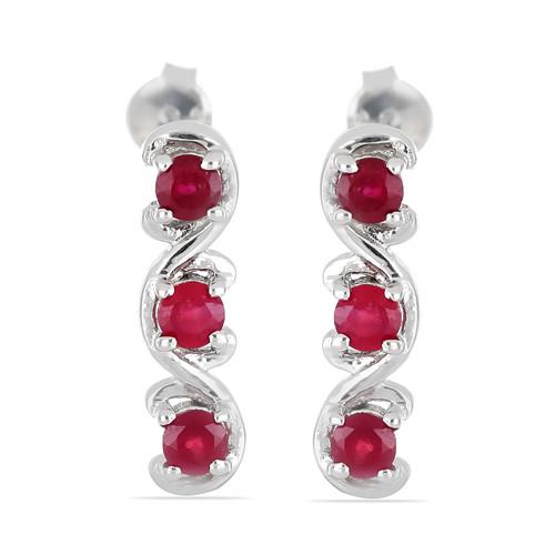 BUY NATURAL INDIAN  RUBY GEMSTONE EARRINGS IN 925 SILVER